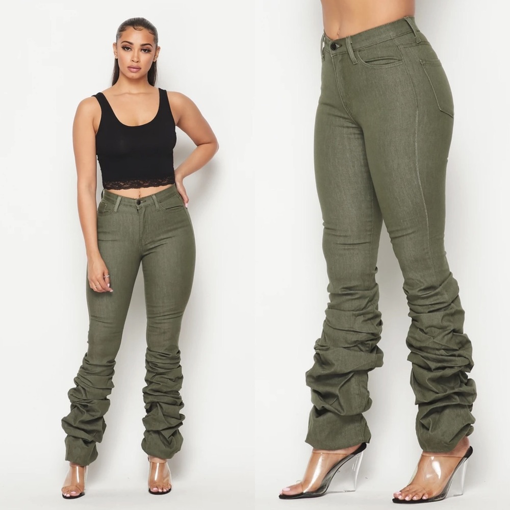 Vibrant Scrunch Up Bootcut Denim Jeans